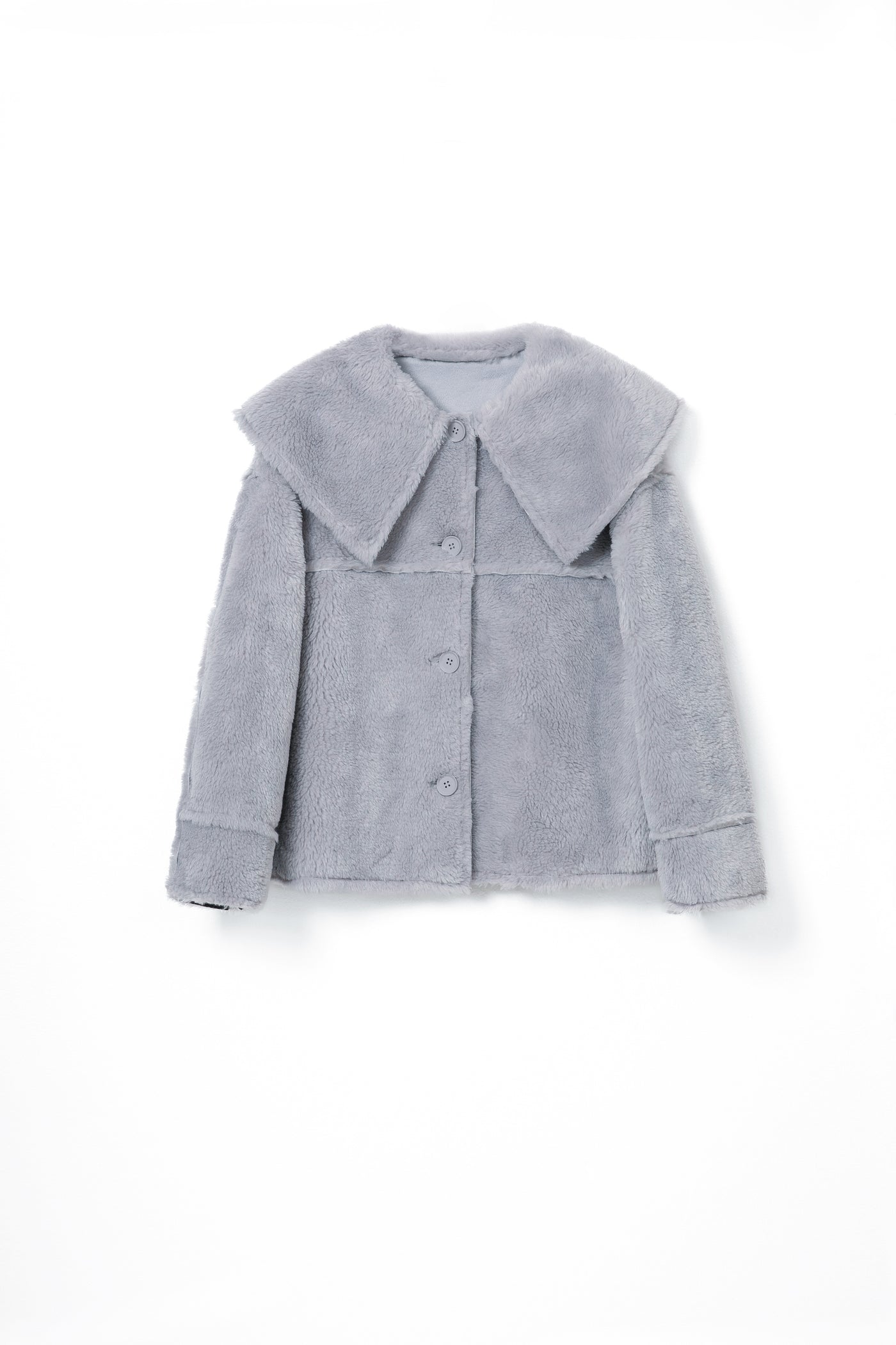 Faux Fur Collar Woolen Solid Jacket for winter Tracymade Free Size BLUE