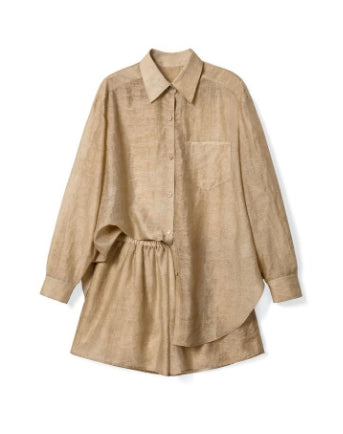 Tencel long sleeve shirt pants set for summer Tracymade 4（S） brown
