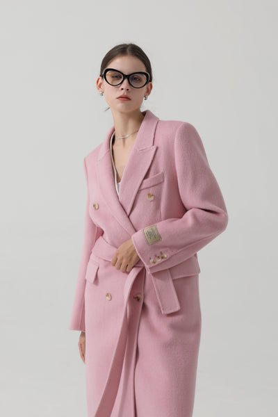 Button Woolen Coat With Belt for winter Tracymade