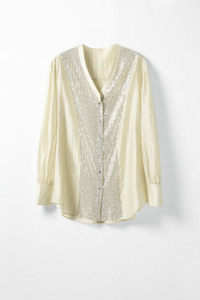 Tencel pearl wide shirt for spring Tracymade 4（S） Gold