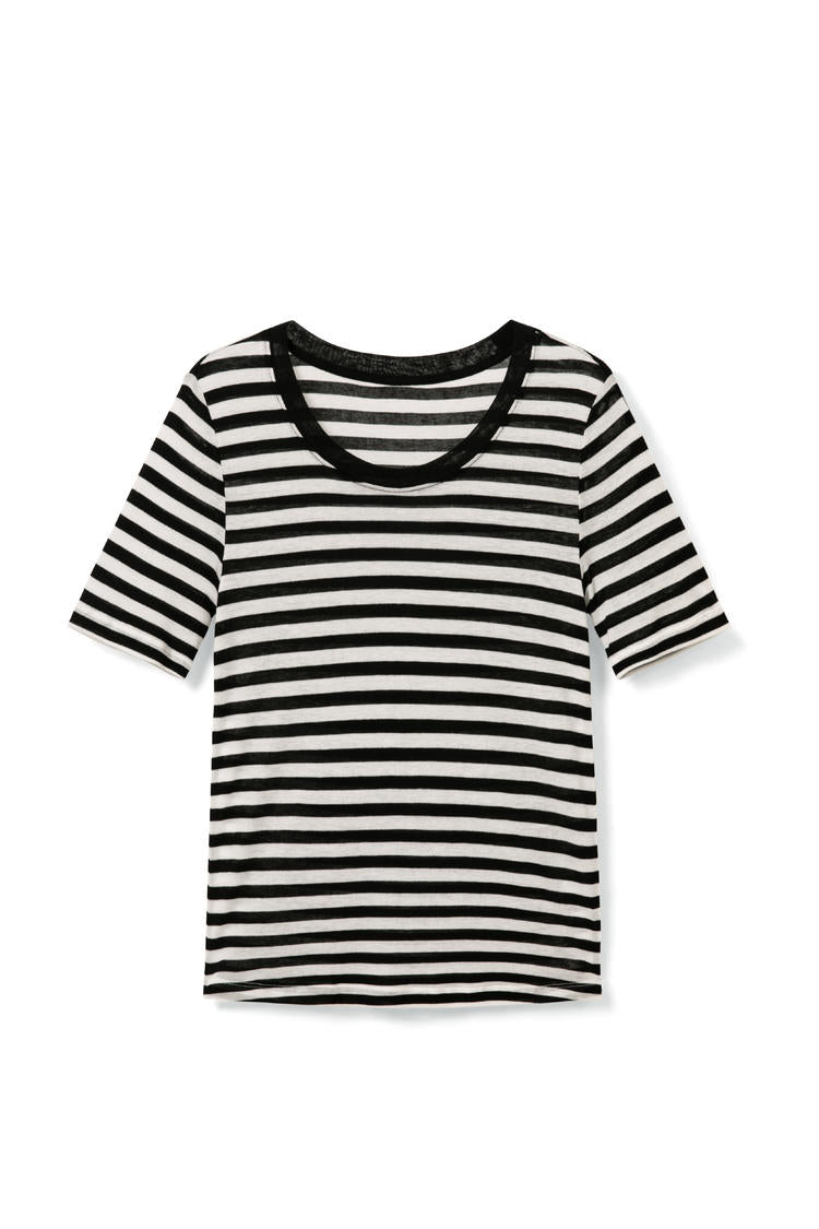 TOP15 Color-blocking high-elasticity knitted short-sleeved T-shirt Tracymade 6（M） black