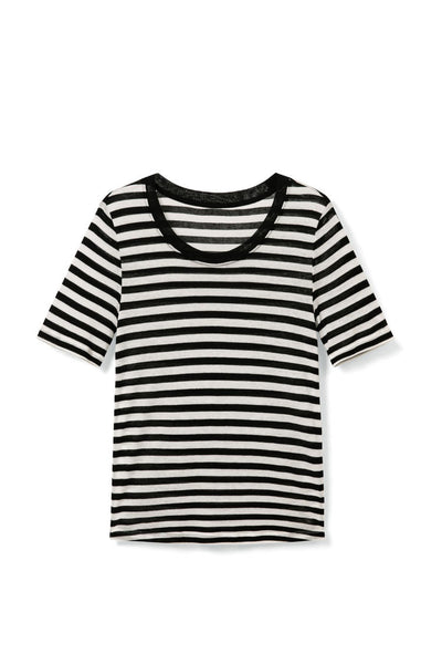 TOP15 Color-blocking high-elasticity knitted short-sleeved T-shirt Tracymade 6（M） black