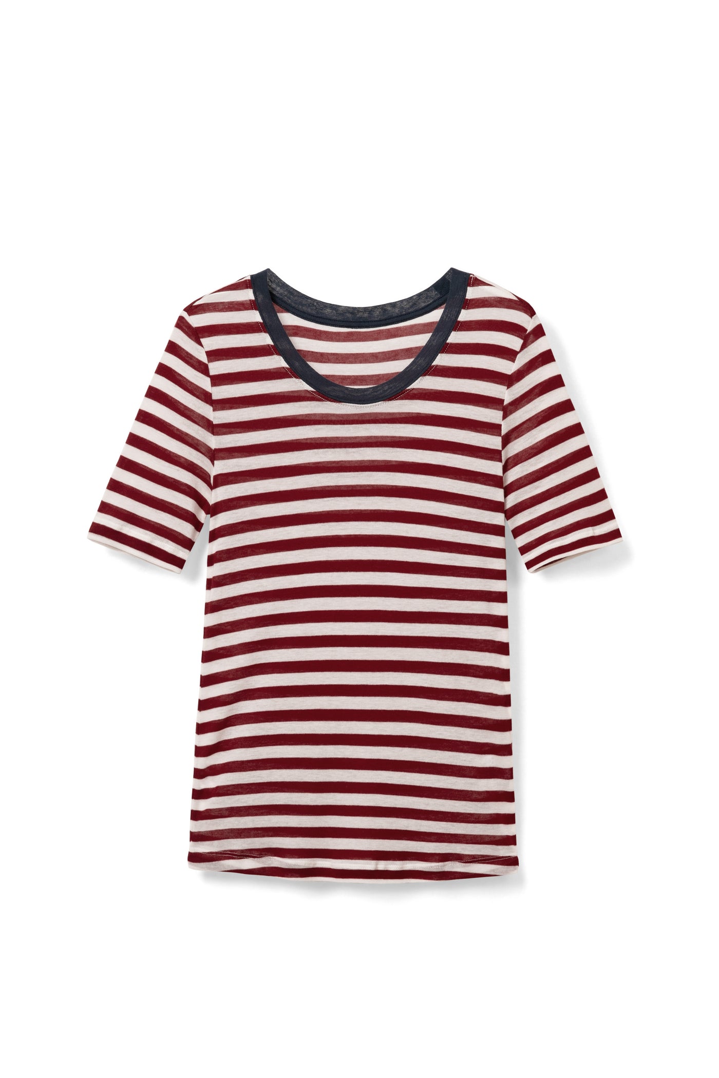 TOP15 Color-blocking high-elasticity knitted short-sleeved T-shirt Tracymade 6（M） red