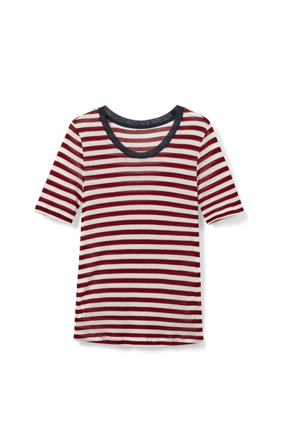 TOP15 Color-blocking high-elasticity knitted short-sleeved T-shirt Tracymade 6（M） red