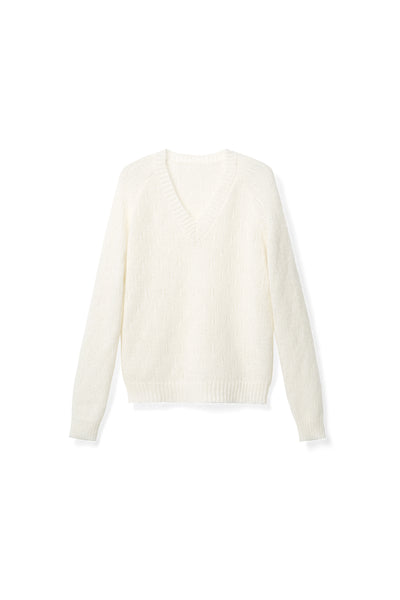 Lazy and relaxed V-neck sweater with a loose fit Tracymade 6（M） creamy white