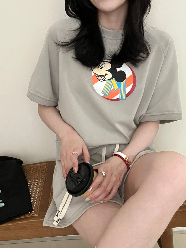 Mickey Minnie Short-Sleeved Shorts Casual Set Tracymade