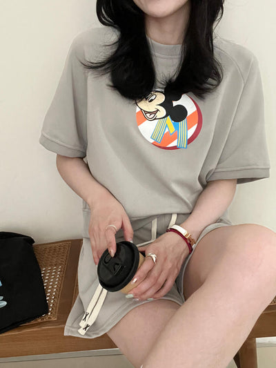 Mickey Minnie Short-Sleeved Shorts Casual Set Tracymade