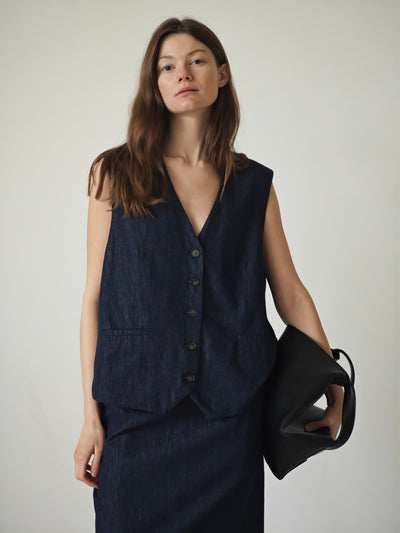 New retro-style denim vest skirt set Tracymade 6（M） wathet