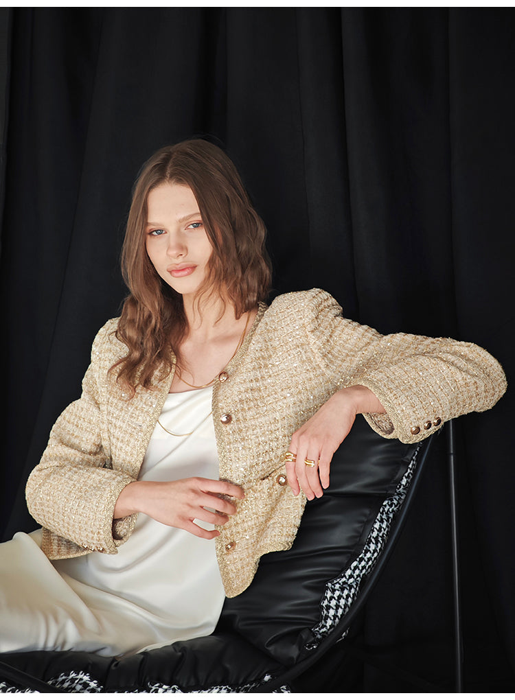 Luxurious gold-threaded banquet wool coat Tracymade