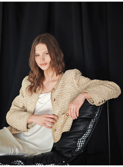 Luxurious gold-threaded banquet wool coat Tracymade