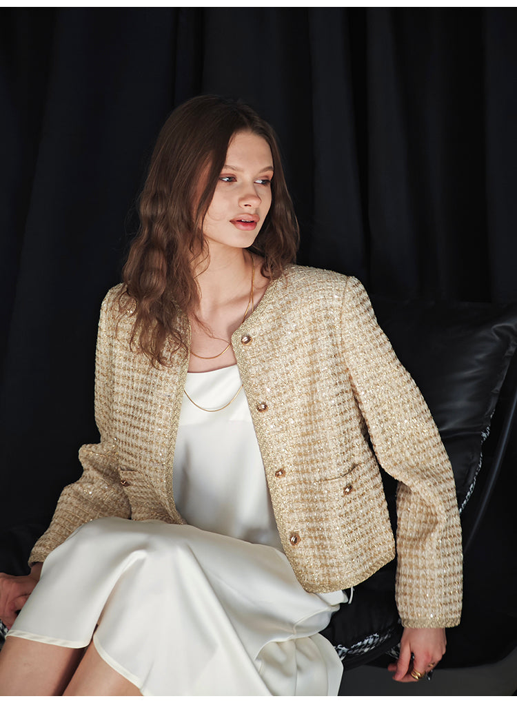 Luxurious gold-threaded banquet wool coat Tracymade