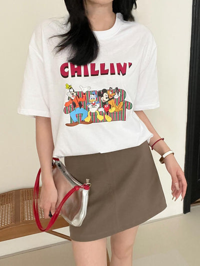 Pure cotton Mickey Minnie loose round-neck T-shirt Tracymade Free Size red