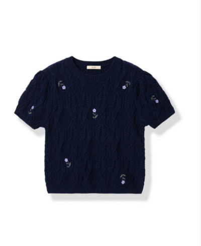 French laid-back embroidered knitted top Tracymade Free Size BLUE