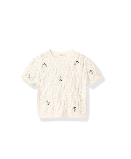 French laid-back embroidered knitted top Tracymade Free Size creamy white