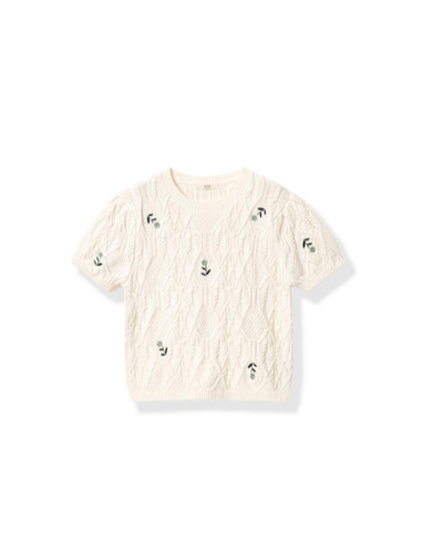 French laid-back embroidered knitted top Tracymade Free Size creamy white