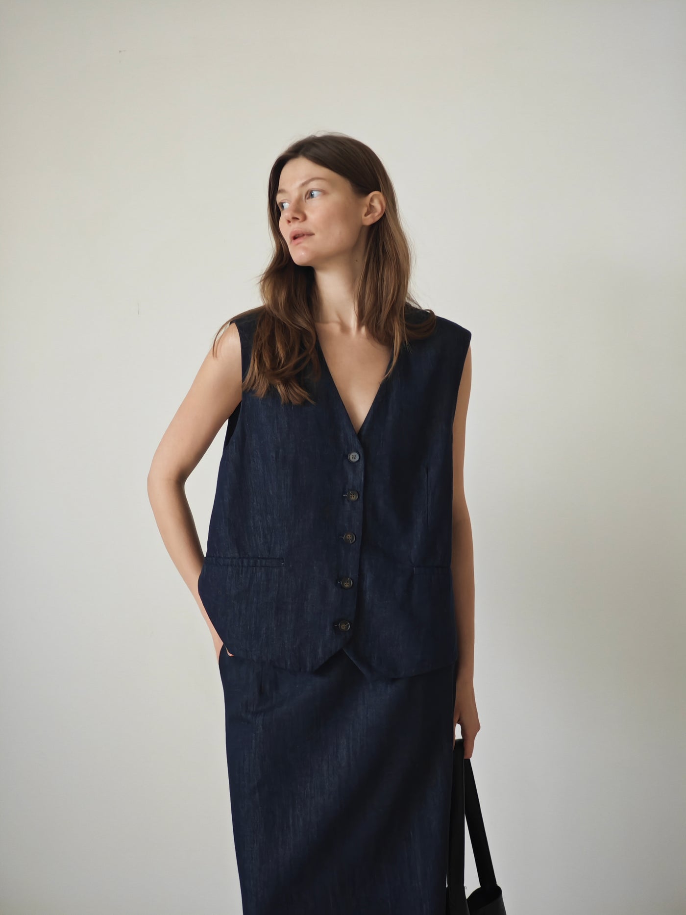 New retro-style denim vest skirt set Tracymade