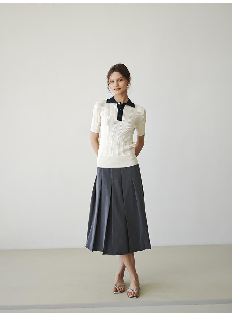 High-waisted suit pleated mid-length skirt Tracymade