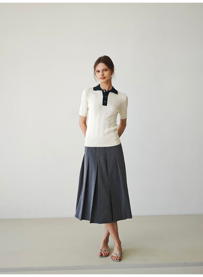 High-waisted suit pleated mid-length skirt Tracymade