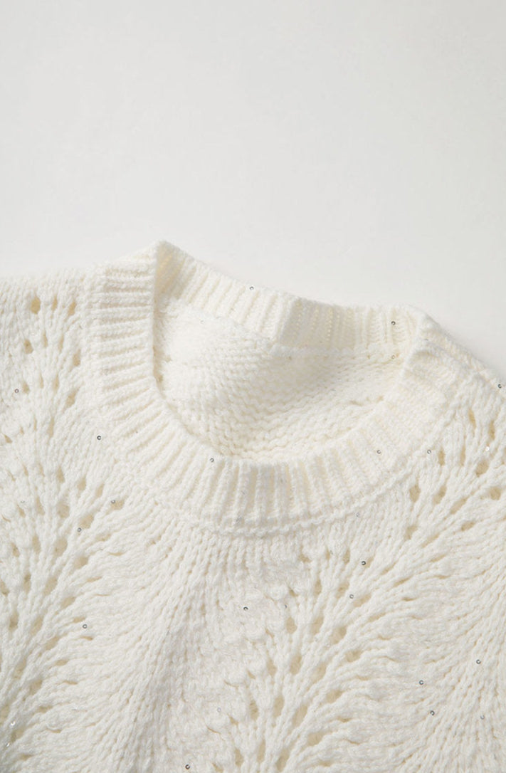 A light luxury pearlescent sequin round-neck knitted sweater Tracymade 6（M） Milk white