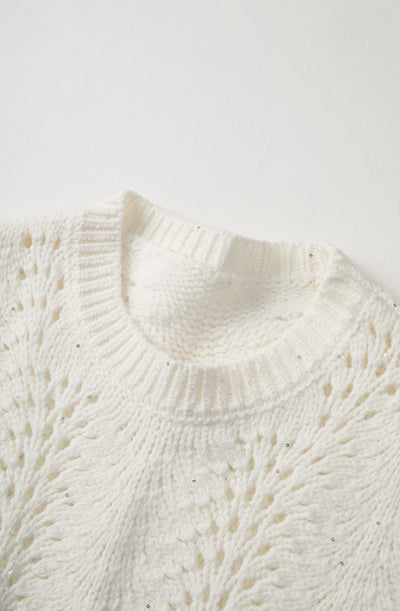A light luxury pearlescent sequin round-neck knitted sweater Tracymade 6（M） Milk white