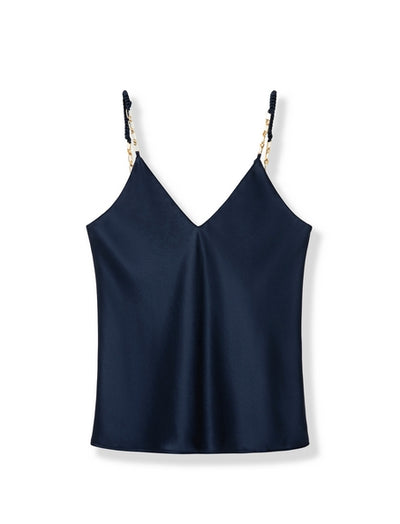Gentle and romantic acetate strappy top Tracymade 4（S） purplish blue