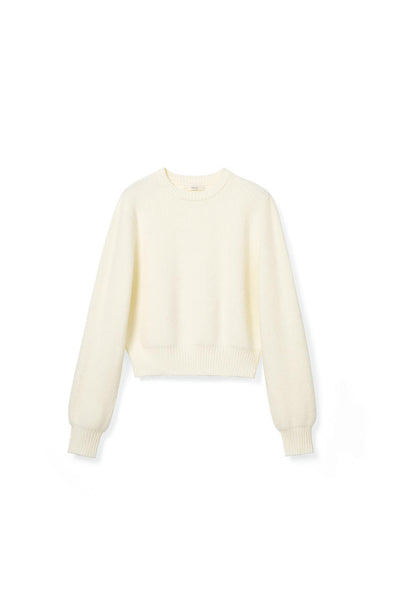 Woolen sweater, high-waisted round-neck knitted sweater Tracymade Free Size white