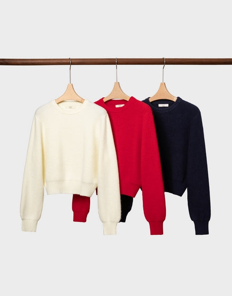 Woolen sweater, high-waisted round-neck knitted sweater Tracymade