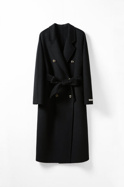 Plush Wool Coat With Belt Tracymade XS black