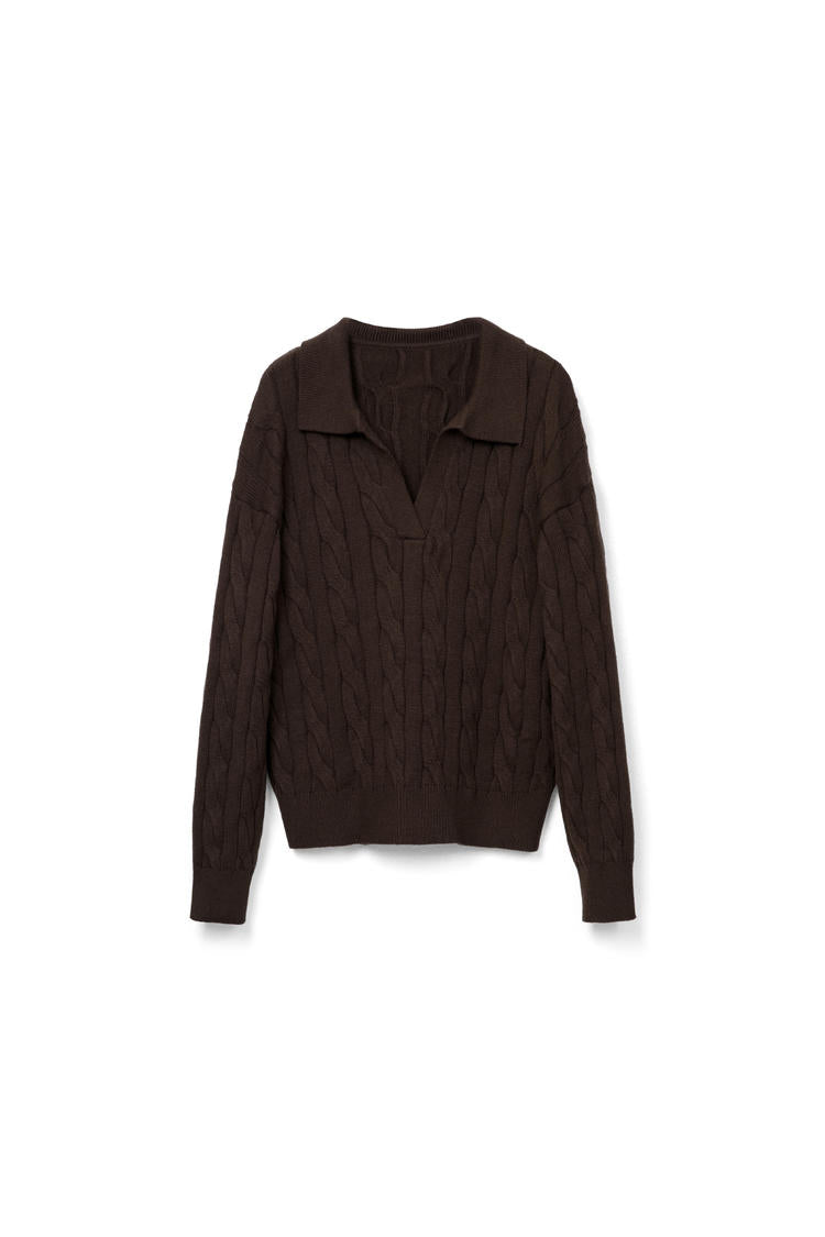 Lazy semi-open-neck loose knit sweater Tracymade