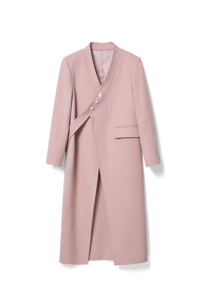 V-Neck Woolen Button Coat for winter Tracymade 4（S） pink