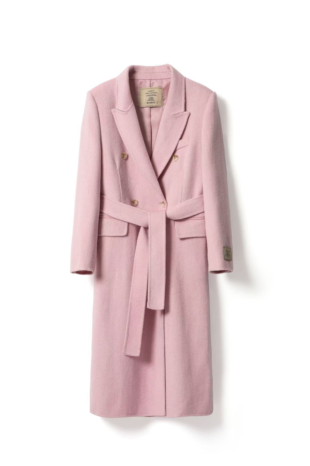 Button Woolen Coat With Belt for winter Tracymade 4（S） pink