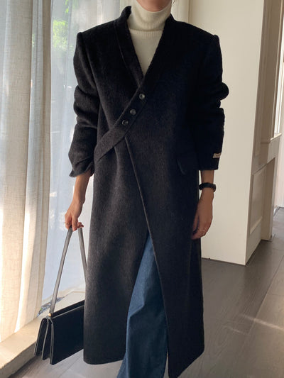V-Neck Woolen Button Coat for winter Tracymade