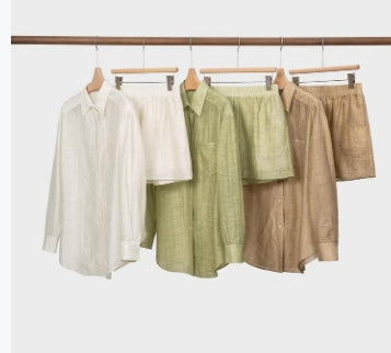 Tencel long sleeve shirt pants set for summer Tracymade