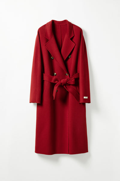 Plush Wool Coat With Belt Tracymade XS red