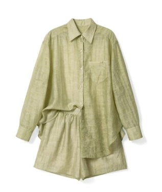 Tencel long sleeve shirt pants set for summer Tracymade 4（S） green