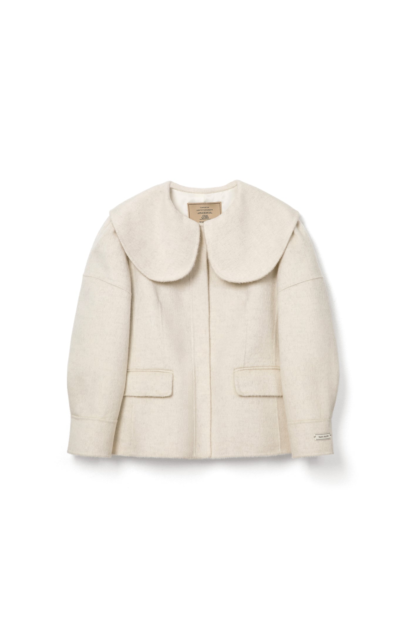 Wool Doll Collar Pocket Coat for winter Tracymade Free Size white