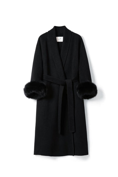 Fur Woolen Coat With Belt for winter Tracymade 4（S） black