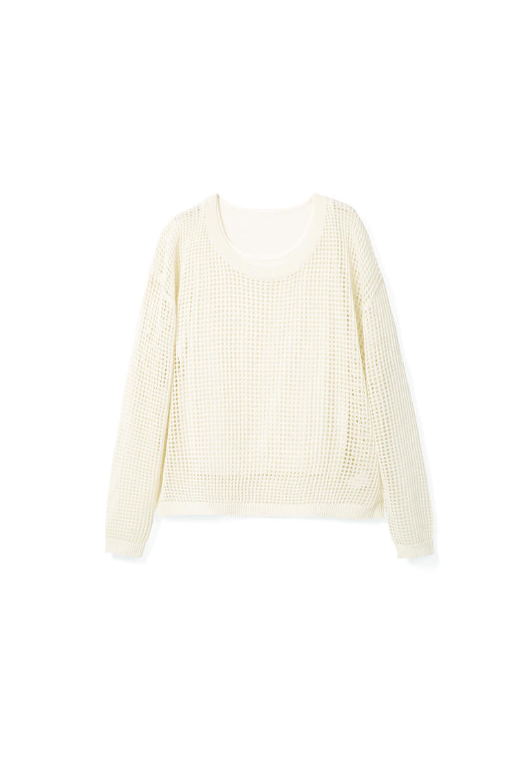 Japanese paper fabric lazy-knit pullover and cardigan set Tracymade Free Size creamy white
