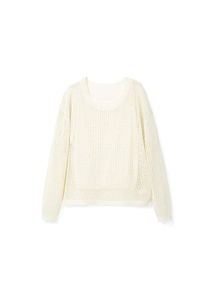 Japanese paper fabric lazy-knit pullover and cardigan set Tracymade Free Size creamy white