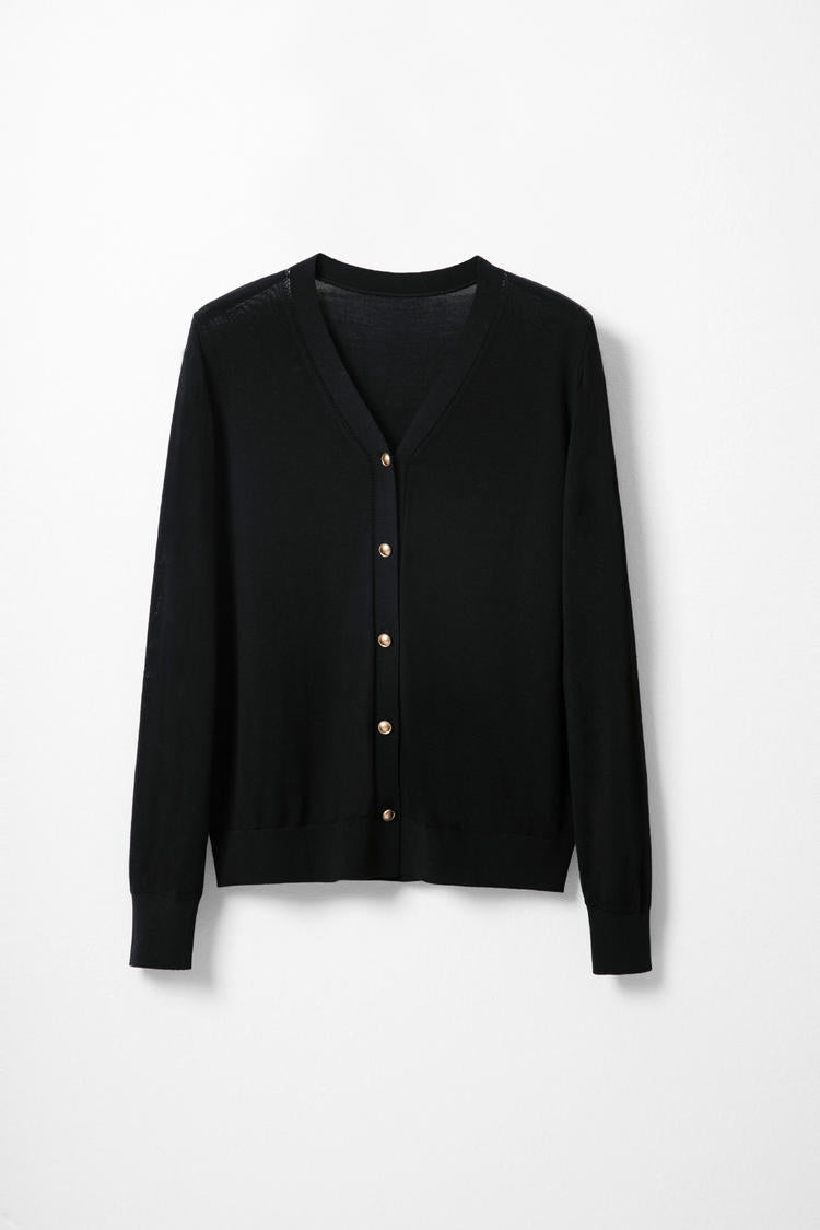 100% wool quality casual knit cardigan top Tracymade 6（M） black
