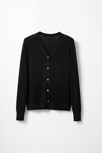 100% wool quality casual knit cardigan top Tracymade 6（M） black