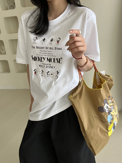 Pure cotton Mickey Minnie loose round-neck T-shirt Tracymade Free Size white