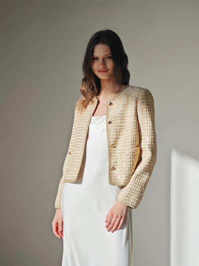 Luxurious gold-threaded banquet wool coat Tracymade
